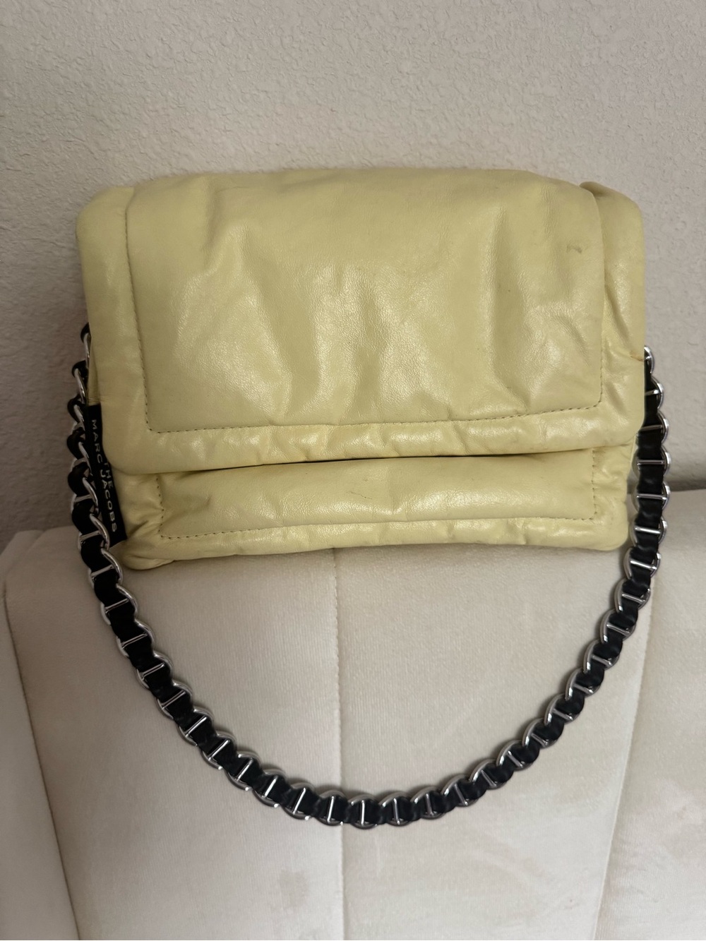 Marc Jacobs The Pillow Bag Leather Chain Shoulder Bag Cream Yellow